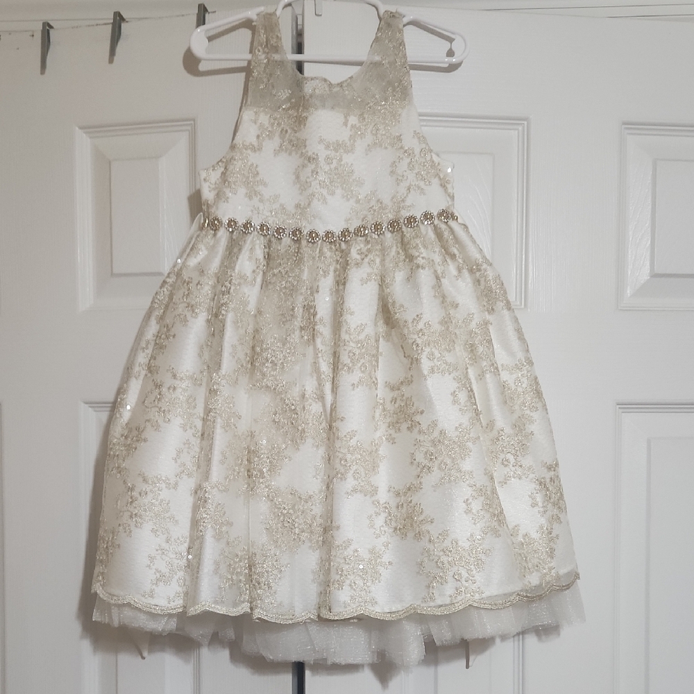 Charming Ivory and Gold Kids Formal Dress